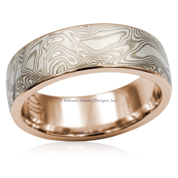 White Mokume Wedding Band