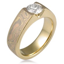 Mokume Flush Stone Solitaire Engagement Ring