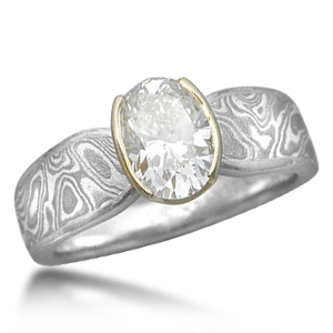 Oval Diamond in Mokume Engagement Ring Oval Diamond in Mokume Engagement Ring