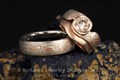 Mokume Swirl Engagement Ring with a Contoured Band and Mokume Wedding Band Set