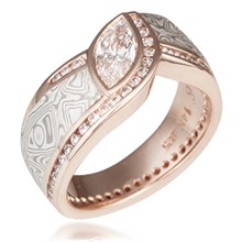 Mokume Wave Diamond Crossing Engagement Ring