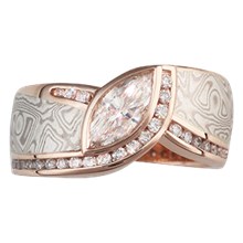 Mokume Wave Diamond Crossing Engagement Ring - top view