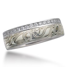 Mokume Diamond Channel Side Wedding Band