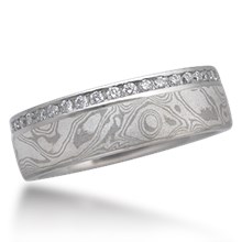 Mokume Diamond Channel Side Wedding Band