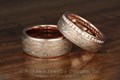 Mokume Diamond Side Channel Wedding Band, Shown as a Set with Champagne Rose Gold Mokume Gane