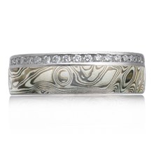 Mokume Diamond Channel Side Wedding Band - top view