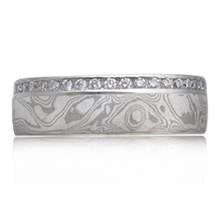 Mokume Diamond Channel Side Wedding Band - top view