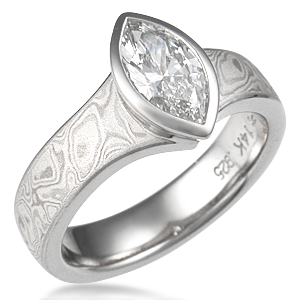 Marquise Diamond in Mokume Engagement Ring Marquise Diamond in Engagement Ring