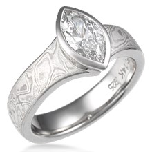 Mokume Solitaire Flare Engagement Ring