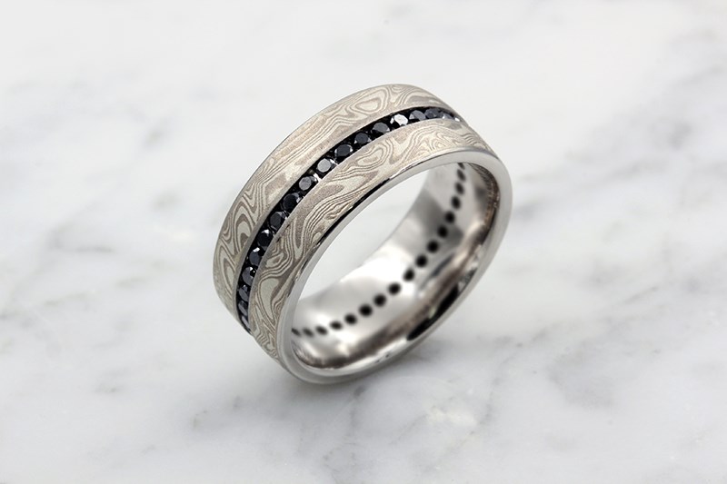 Mokume Diamond Channel Center Wedding Band