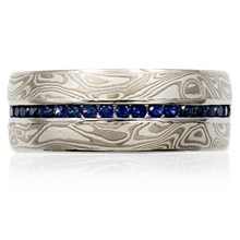Mokume Diamond Channel Center Wedding Band - top view