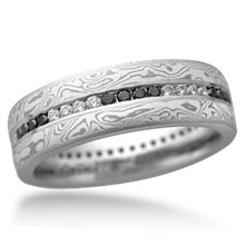 Mokume Diamond Channel Center Wedding Band