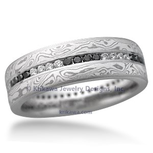 Mokume Diamond Channel Center Wedding Band
