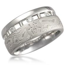 Mokume Bars and Symbols Wedding Band
