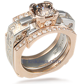 Mokume Falling Water Engagement Ring Set