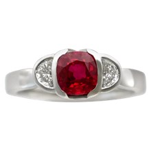 Modern Three Stone Engagement Ring, Cushion & Half Moons - top view