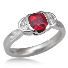 Modern Three Stone Engagement Ring, Cushion & Half Moons