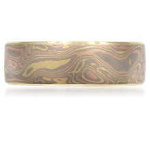 Trigold Mokume Wedding Band - top view