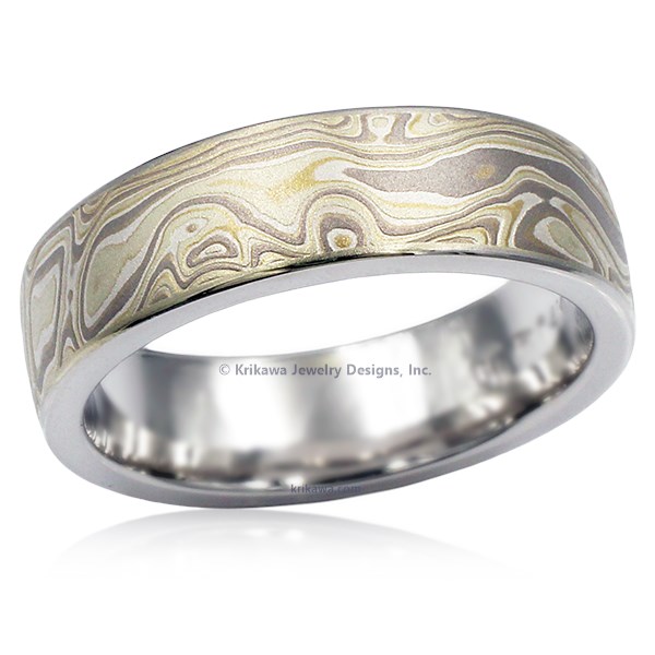 Mokume Men's Wedding Band 18K Tri-Colored Ring | Terra