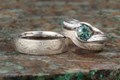  Mokume Bridal Set with Contoured Band and Green Sapphire Engagement Ring