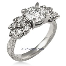 Antique Style Leaf Pave Engagement Ring 