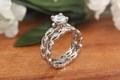 Delicate Leaf Bridal Set with Ideal Cut Accent Diamonds and Floral Curves