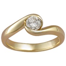 Carved Wave Light  Modern Bezel Set Engagement Ring - top view