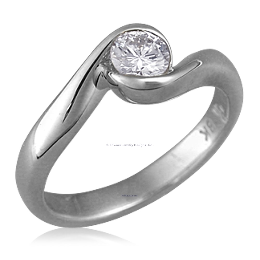 Carved Wave Light Engagement Ring