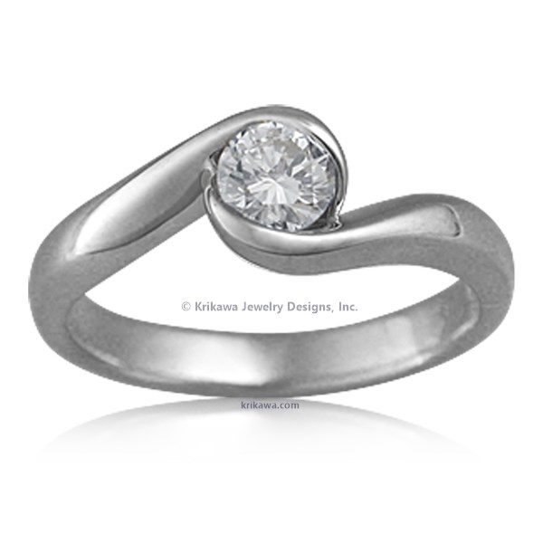 Carved Wave Light Engagement Ring