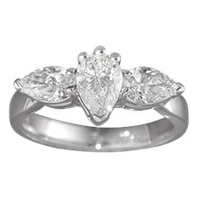 Traditional Three-Stone Engagement Ring with Pears - top view