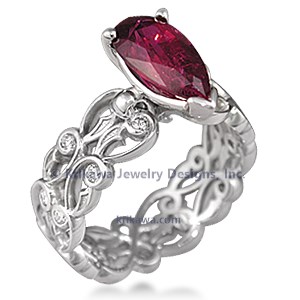 Double Delicate Leaf Engagement Ring