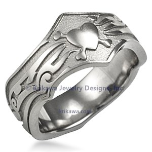 Tribal Wedding Band with Hearts and Bones