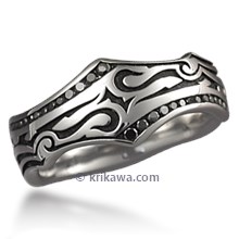 Tribal Wedding Band with Diamond Channels 