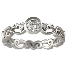 Delicate Leaf Engagement Ring with a Bezel Mounting - top view