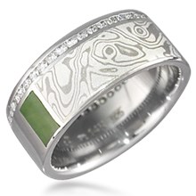 Mokume Block Wedding Band with Diamonds