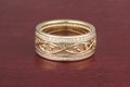 Trigold Mokume Vine Leaf Overlay Wedding Band with Diamond Channels