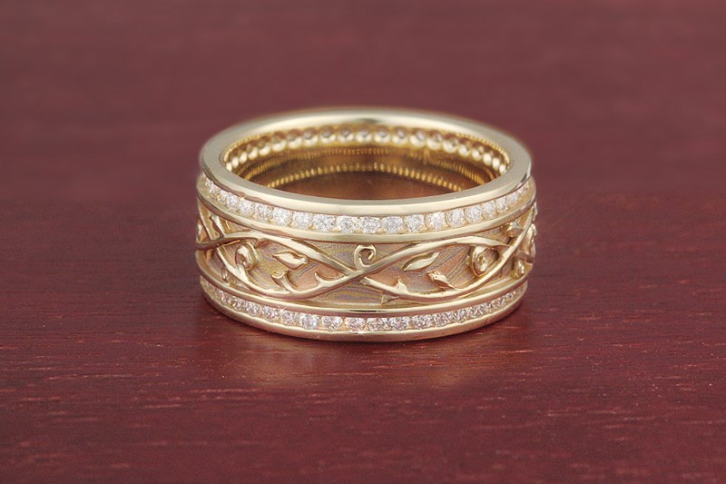 Mokume Vine Overlay Wedding Band
