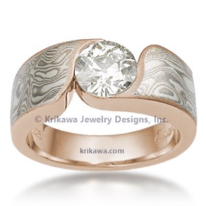 Mokume Wave Engagement Ring - Round