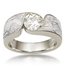 Mokume Wave Engagement Ring - Round - top view