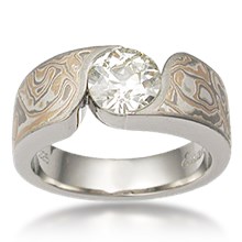 Mokume Wave Engagement Ring - Round