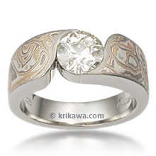 Mokume Wave Engagement Ring - Round 