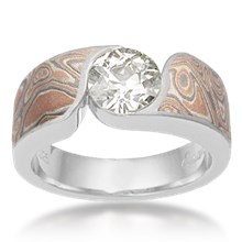 Mokume Wave Engagement Ring - Round