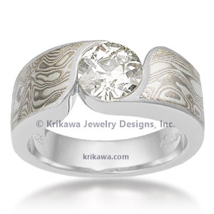 Mokume Wave Engagement Ring - Round