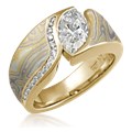 Mokume Wave Engagement Ring with Diamond Channel