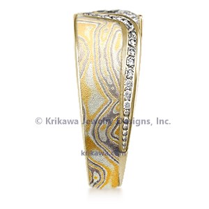 Mokume Wave Engagement Ring with Diamond Channel