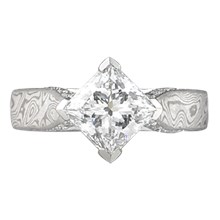 Mokume Cathedral Engagement Ring with Diamond Accents - top view