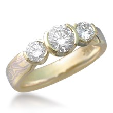Mokume Three Round Stone Engagement Ring