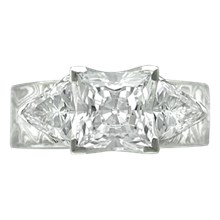 Princess-Cut Diamond in Mokume Three Stone Ring - top view