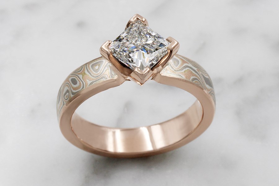 Mokume Princess Kite Engagement Ring
