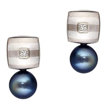 Mokume and Pearl Stud Earrings